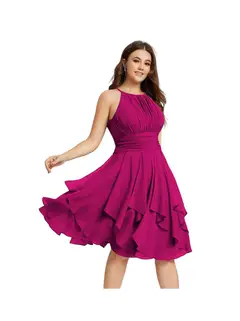 A-Line/Princess Halter Sleeveless Short/Mini Bridesmaid Dresses Chiffon Ruffle Pleated Pockets — view 29