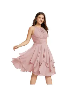 A-Line/Princess Halter Sleeveless Short/Mini Bridesmaid Dresses Chiffon Ruffle Pleated Pockets — view 34