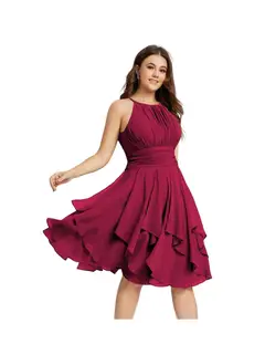 A-Line/Princess Halter Sleeveless Short/Mini Bridesmaid Dresses Chiffon Ruffle Pleated Pockets — view 35