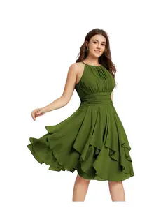 A-Line/Princess Halter Sleeveless Short/Mini Bridesmaid Dresses Chiffon Ruffle Pleated Pockets — view 37
