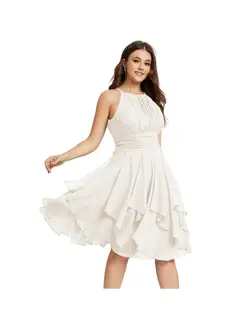 A-Line/Princess Halter Sleeveless Short/Mini Bridesmaid Dresses Chiffon Ruffle Pleated Pockets — view 39