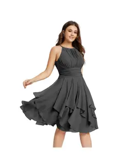 A-Line/Princess Halter Sleeveless Short/Mini Bridesmaid Dresses Chiffon Ruffle Pleated Pockets — view 40