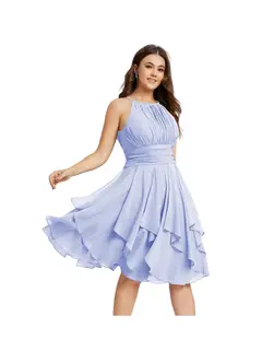 A-Line/Princess Halter Sleeveless Short/Mini Bridesmaid Dresses Chiffon Ruffle Pleated Pockets — view 41
