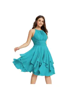 A-Line/Princess Halter Sleeveless Short/Mini Bridesmaid Dresses Chiffon Ruffle Pleated Pockets — view 43