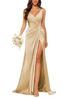 Sheath V-Neck Sleeveless Floor-Length Bridesmaid Dress with Ruched — view 1