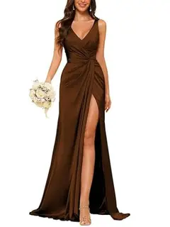 Sheath V-Neck Sleeveless Floor-Length Bridesmaid Dress with Ruched — view 5