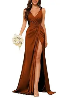 Sheath V-Neck Sleeveless Floor-Length Bridesmaid Dress with Ruched — view 6