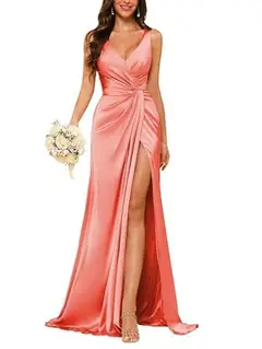 Sheath V-Neck Sleeveless Floor-Length Bridesmaid Dress with Ruched — view 7