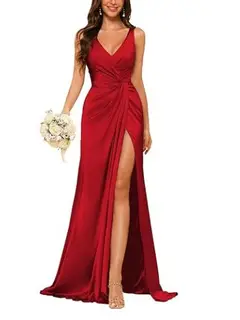 Sheath V-Neck Sleeveless Floor-Length Bridesmaid Dress with Ruched — view 8
