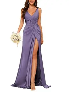 Sheath V-Neck Sleeveless Floor-Length Bridesmaid Dress with Ruched — view 11