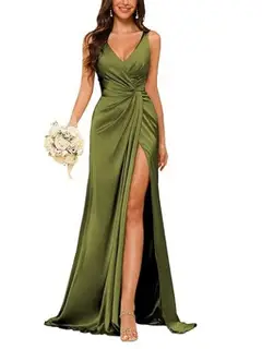 Sheath V-Neck Sleeveless Floor-Length Bridesmaid Dress with Ruched — view 13