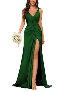 Sheath V-Neck Sleeveless Floor-Length Bridesmaid Dress with Ruched — view 14
