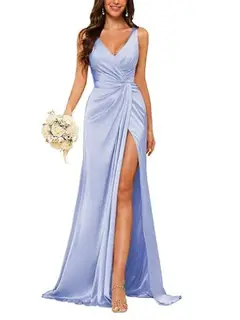 Sheath V-Neck Sleeveless Floor-Length Bridesmaid Dress with Ruched — view 18