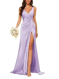 Sheath V-Neck Sleeveless Floor-Length Bridesmaid Dress with Ruched — view 20