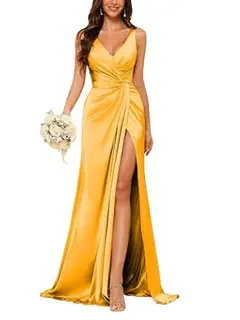 Sheath V-Neck Sleeveless Floor-Length Bridesmaid Dress with Ruched — view 22