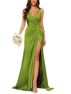 Sheath V-Neck Sleeveless Floor-Length Bridesmaid Dress with Ruched — view 24