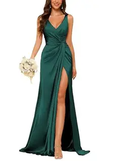 Sheath V-Neck Sleeveless Floor-Length Bridesmaid Dress with Ruched — view 26