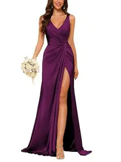 Sheath V-Neck Sleeveless Floor-Length Bridesmaid Dress with Ruched — view 28