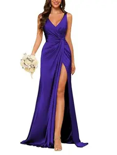 Sheath V-Neck Sleeveless Floor-Length Bridesmaid Dress with Ruched — view 29