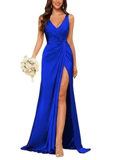 Sheath V-Neck Sleeveless Floor-Length Bridesmaid Dress with Ruched — view 31