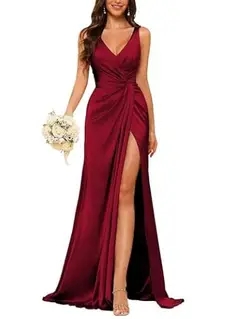 Sheath V-Neck Sleeveless Floor-Length Bridesmaid Dress with Ruched — view 37