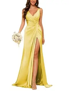 Sheath V-Neck Sleeveless Floor-Length Bridesmaid Dress with Ruched — view 38