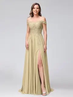 A-Line/Princess Off-the-Shoulder Sleeveless Long Bridesmaid Dresses with Side Slit & Appliqued — view 24