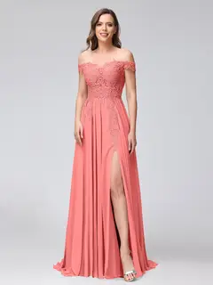 A-Line/Princess Off-the-Shoulder Sleeveless Long Bridesmaid Dresses with Side Slit & Appliqued — view 31