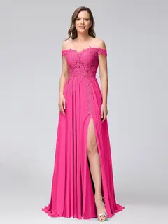 A-Line/Princess Off-the-Shoulder Sleeveless Long Bridesmaid Dresses with Side Slit & Appliqued — view 32