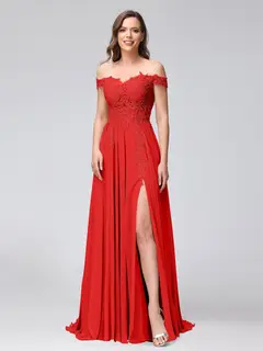 A-Line/Princess Off-the-Shoulder Sleeveless Long Bridesmaid Dresses with Side Slit & Appliqued — view 35