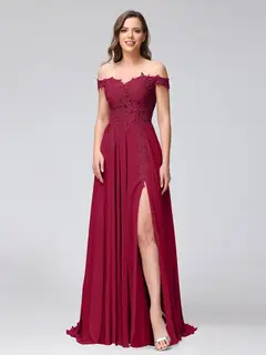 A-Line/Princess Off-the-Shoulder Sleeveless Long Bridesmaid Dresses with Side Slit & Appliqued — view 37