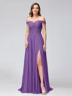 A-Line/Princess Off-the-Shoulder Sleeveless Long Bridesmaid Dresses with Side Slit & Appliqued — view 41