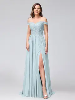 A-Line/Princess Off-the-Shoulder Sleeveless Long Bridesmaid Dresses with Side Slit & Appliqued — view 46