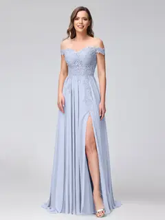 A-Line/Princess Off-the-Shoulder Sleeveless Long Bridesmaid Dresses with Side Slit & Appliqued — view 47