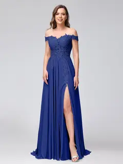 A-Line/Princess Off-the-Shoulder Sleeveless Long Bridesmaid Dresses with Side Slit & Appliqued — view 55