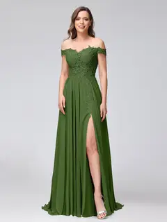 A-Line/Princess Off-the-Shoulder Sleeveless Long Bridesmaid Dresses with Side Slit & Appliqued — view 64