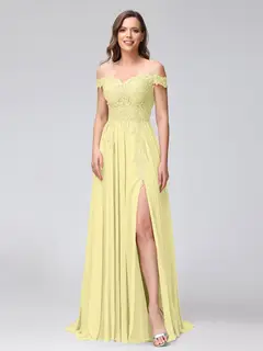 A-Line/Princess Off-the-Shoulder Sleeveless Long Bridesmaid Dresses with Side Slit & Appliqued — view 68