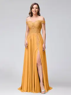 A-Line/Princess Off-the-Shoulder Sleeveless Long Bridesmaid Dresses with Side Slit & Appliqued — view 69