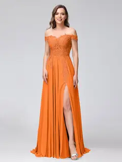 A-Line/Princess Off-the-Shoulder Sleeveless Long Bridesmaid Dresses with Side Slit & Appliqued — view 71