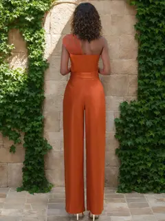 One-Shoulder Sleeveless Floor-Length Bridesmaid Jumpsuit with Slit — Bridesmaid Dress — view 2