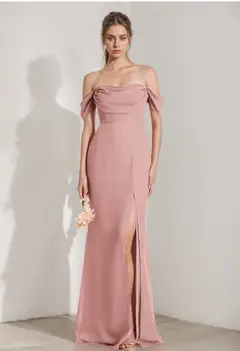Sheath/Column Strapless Sleeveless Floor-Length Bridesmaid Dresses with Split Side & Ruffles — view 1