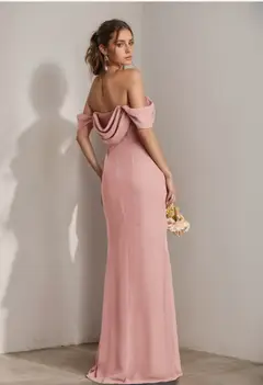 Sheath/Column Strapless Sleeveless Floor-Length Bridesmaid Dresses with Split Side & Ruffles — view 2