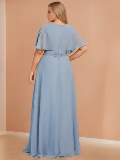 A-Line/Princess V-Neck Half Sleeves Floor-Length Chiffon Plus Size Bridesmaid Dresses with Ruffles — view 2