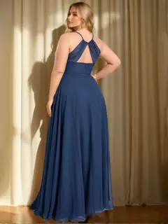 A-Line/Princess Cowl Neck Sleeveless Floor-Length Plus Size Bridesmaid Dresses With Ruffles — view 2