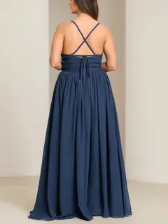 A-Line/Princess Spaghetti Straps V-Neck Sleeveless Plus Size Bridesmaid Dresses with Ruffles — view 2