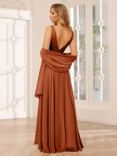 A-Line/Princess V-Neck Sleeveless Floor-Length Asymmetrical Bridesmaid Dresses with Ruffles — view 3