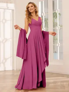 A-Line/Princess V-Neck Sleeveless Floor-Length Asymmetrical Bridesmaid Dresses with Ruffles — view 35
