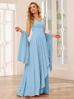 A-Line/Princess V-Neck Sleeveless Floor-Length Asymmetrical Bridesmaid Dresses with Ruffles — view 50