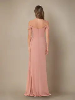 Sheath/Column Off-the-Shoulder Spaghetti Straps Floor-Length Bridesmaid Dress with Ruffles & Split Side — view 2