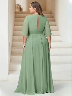 A-Line/Princess V-Neck Floor-Length Backless Plus Size Bridesmaid Dresses — view 2